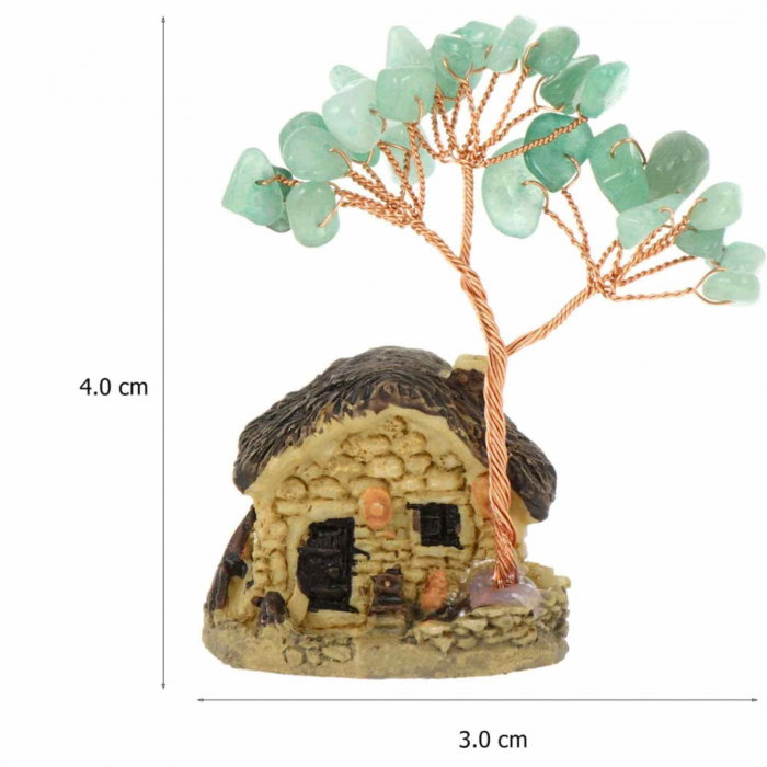 Figurina casuta cu ramuri din cristale naturale Aventurin Verde - Decoratiune interior sau exterior, pentru casa, birou, acvariu [2]
