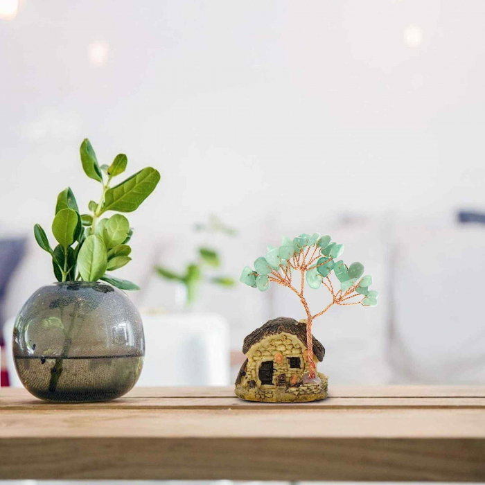 Figurina casuta cu ramuri din cristale naturale Aventurin Verde - Decoratiune interior sau exterior, pentru casa, birou, acvariu [6]