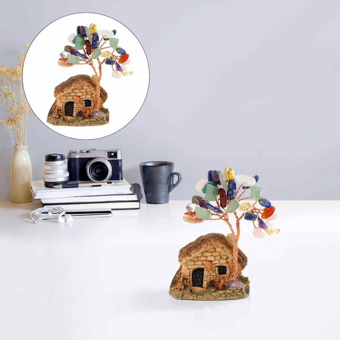 Figurina casuta cu ramuri din cristale naturale 7 chakra - Decoratiune interior sau exterior, pentru casa, birou, acvariu [5]