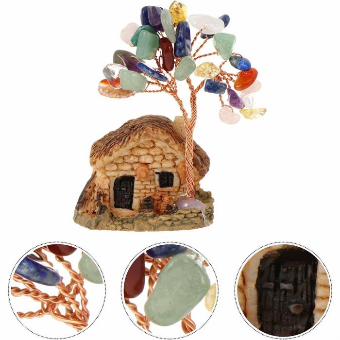 Figurina casuta cu ramuri din cristale naturale 7 chakra - Decoratiune interior sau exterior, pentru casa, birou, acvariu [4]