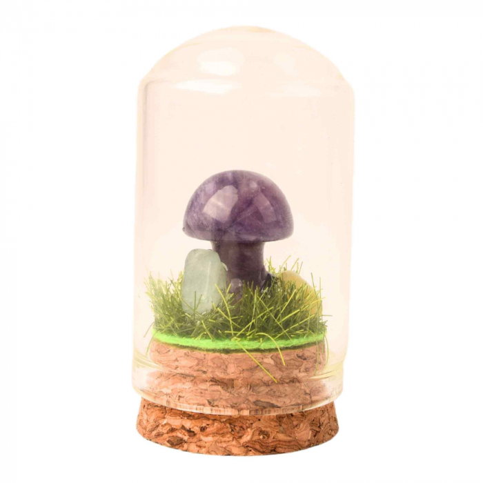 Figurina din piatra naturala semipretioasa in forma de ciuperca in mini terrarium 5 cm din sticla [1]