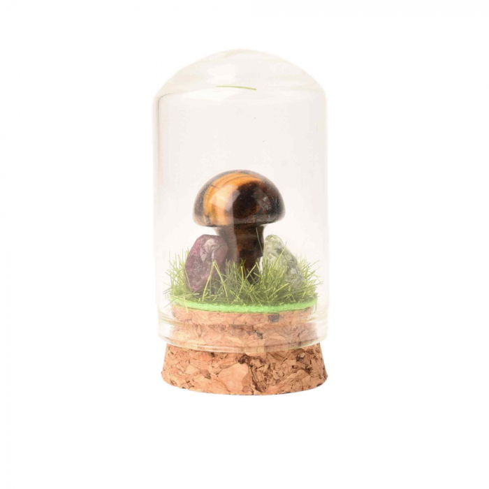 Figurina din piatra naturala semipretioasa in forma de ciuperca in mini terrarium 5 cm din sticla [1]