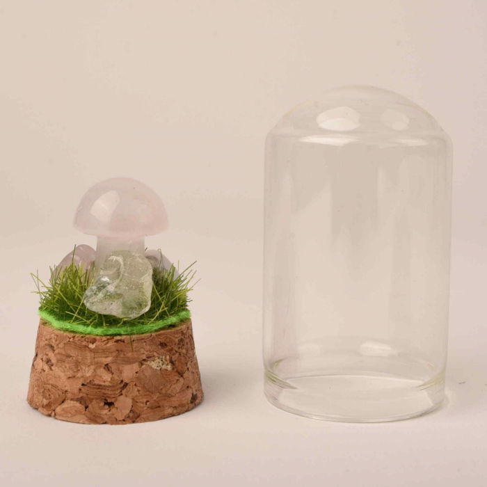 Figurina din piatra naturala semipretioasa in forma de ciuperca in mini terrarium 5 cm din sticla [2]