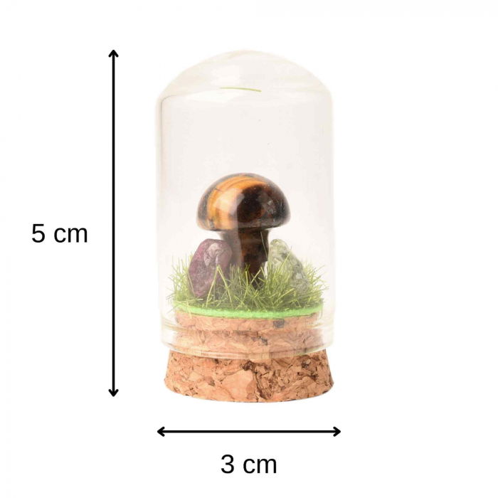 Figurina din piatra naturala semipretioasa in forma de ciuperca in mini terrarium 5 cm din sticla [2]