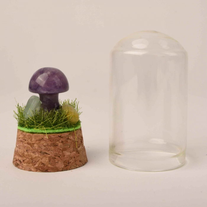 Figurina din piatra naturala semipretioasa in forma de ciuperca in mini terrarium 5 cm din sticla [2]