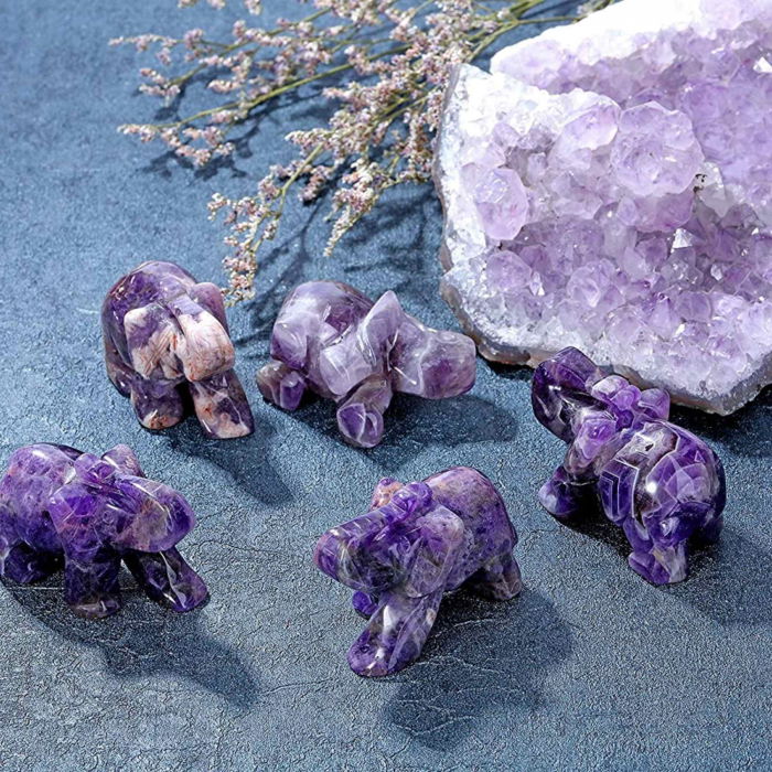 Figurina elefant din piatra semi-pretioasa sculptata manual - Statuie din cristale vindecatoare Reiki de buzunar pentru meditatie, pace [4]