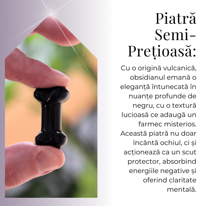 Figurina in Forma de Os din Cristale Naturale - Ametist, Ochi de Tigru, Obsidian si Cuart Roz, 30mm [31]