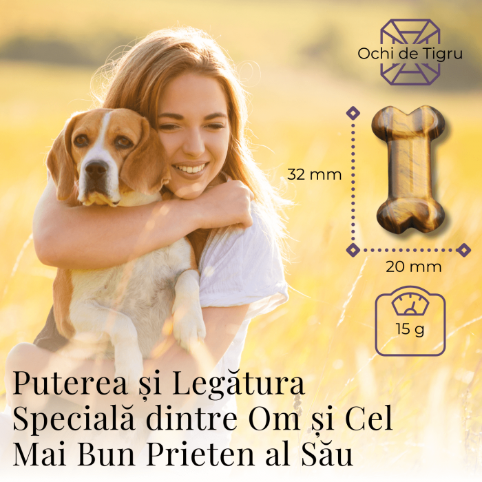 Figurina in Forma de Os din Cristale Naturale - Ametist, Ochi de Tigru, Obsidian si Cuart Roz, 30mm [14]