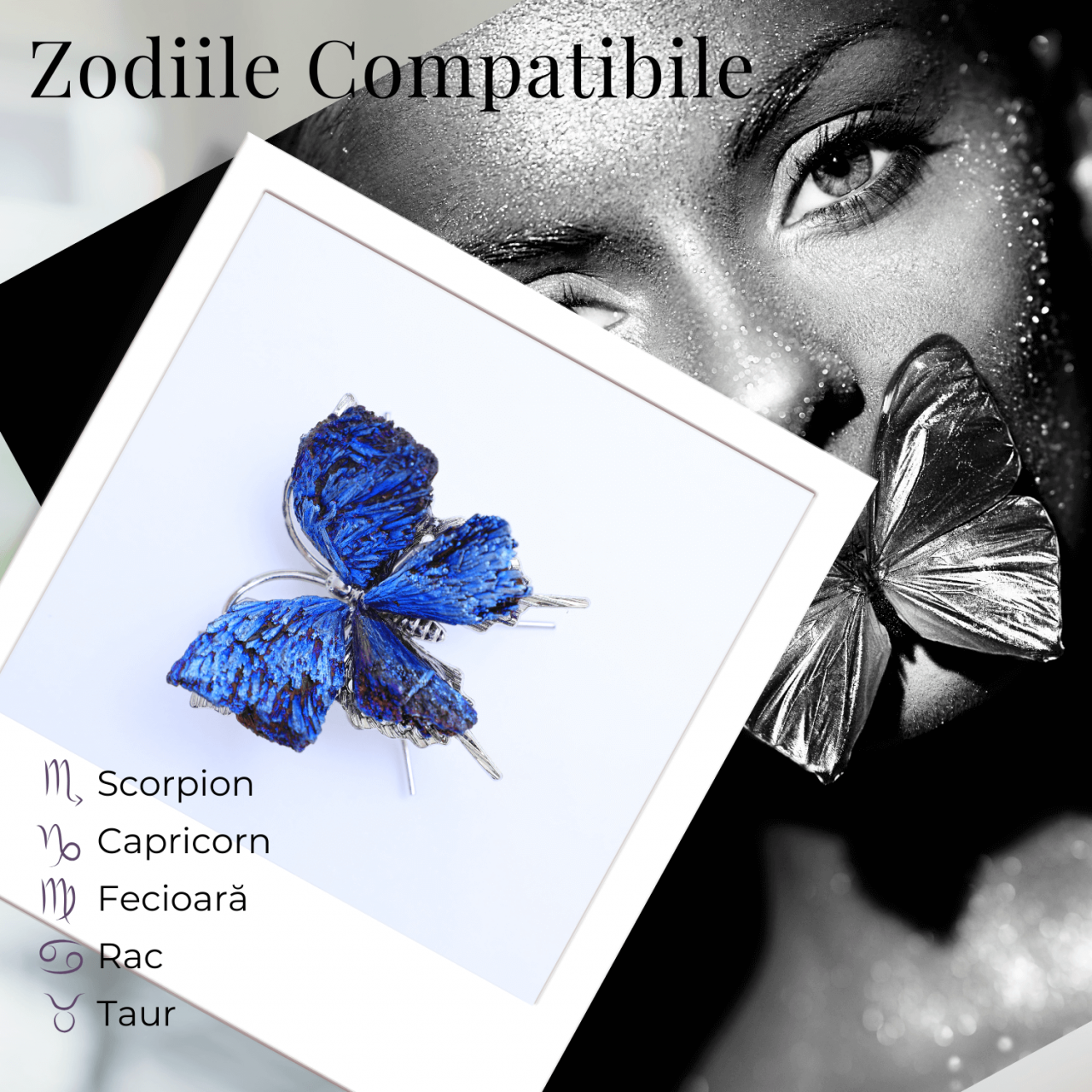 Figurina Fluture din Turmalina Neagra Electroplacata - Protectie si Transformare [6]