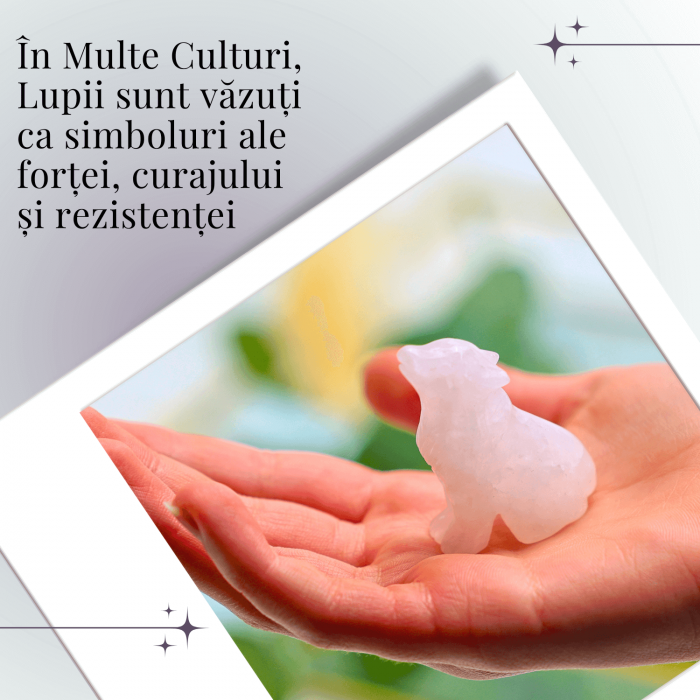 Figurina Lup din Cuart Roz Natural, 5 cm - Favorizeaza Echilibrul Emoțional si Armonia [4]