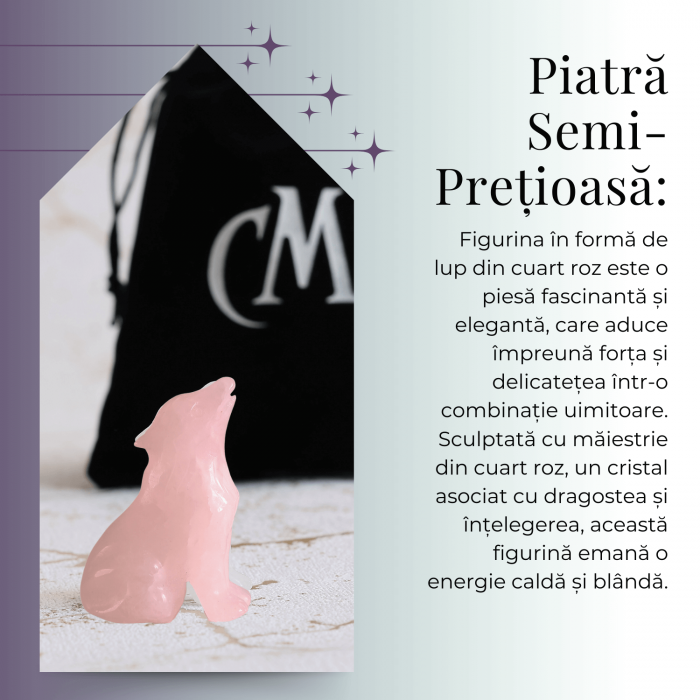 Figurina Lup din Cuart Roz Natural, 5 cm - Favorizeaza Echilibrul Emoțional si Armonia [5]