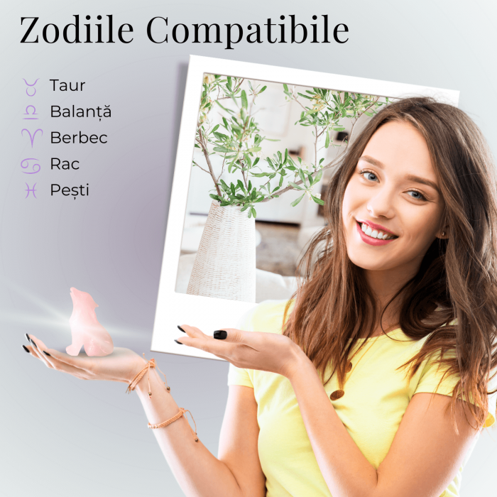 Figurina Lup din Cuart Roz Natural, 5 cm - Favorizeaza Echilibrul Emoțional si Armonia [7]