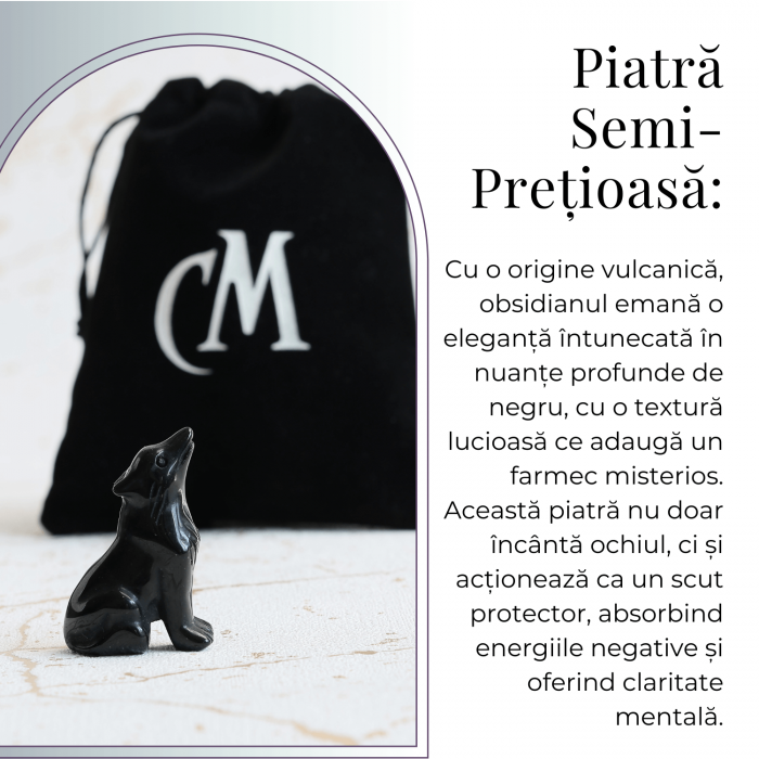 Figurina Lup din Obsidian Natural, 5 cm - Protector Energetic si Sprijin în Transformare [5]