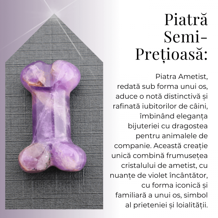 Figurina in Forma de Os din Cristale Naturale - Ametist, Ochi de Tigru, Obsidian si Cuart Roz, 30mm [8]