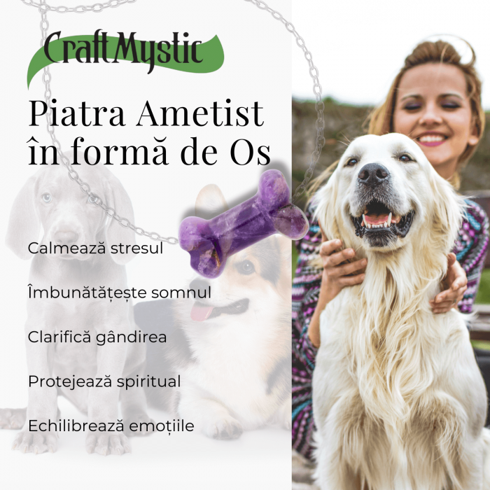 Figurina in Forma de Os din Cristale Naturale - Ametist, Ochi de Tigru, Obsidian si Cuart Roz, 30mm [3]