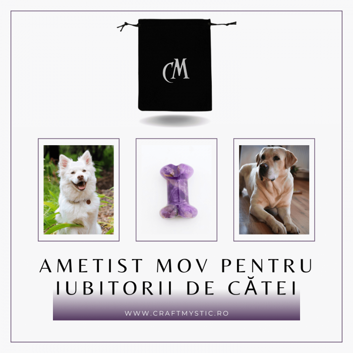 Figurina in Forma de Os din Cristale Naturale - Ametist, Ochi de Tigru, Obsidian si Cuart Roz, 30mm [7]