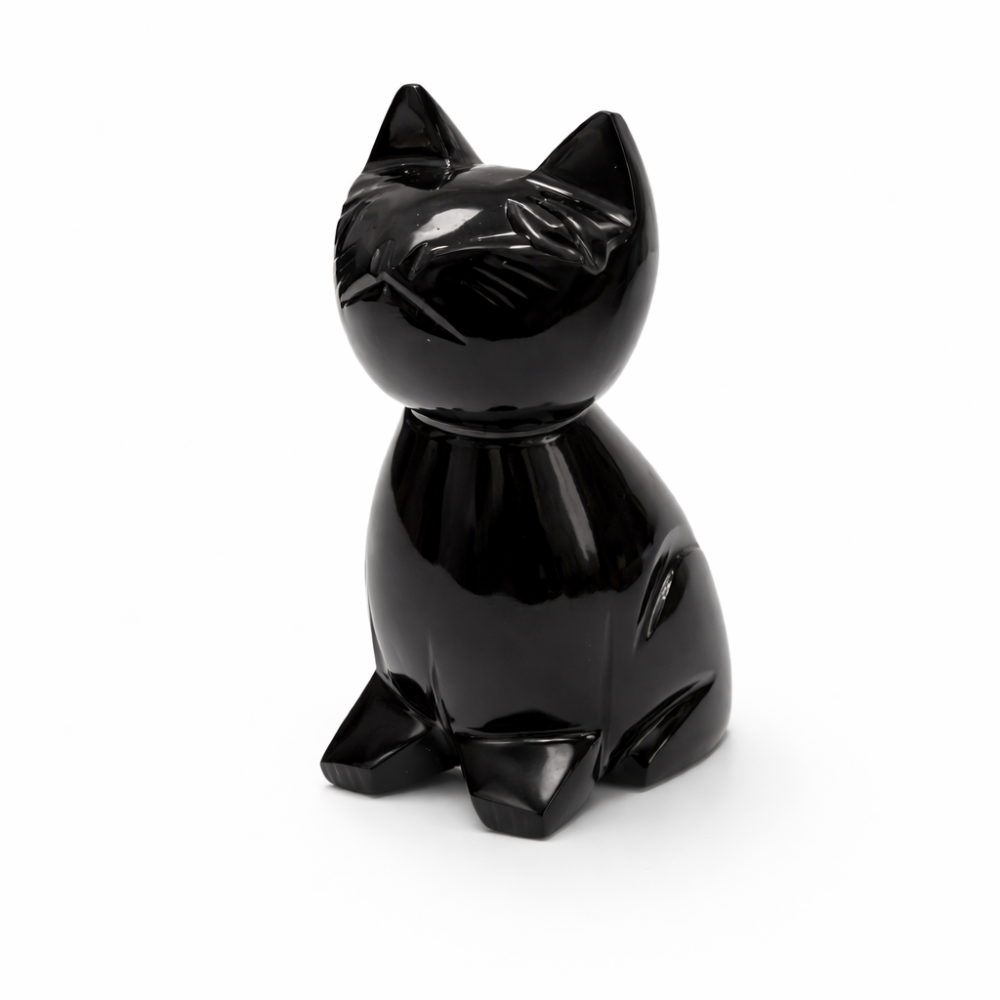 Pisica din Obsidian Negru natural Mexic – protectie Feng Shui, noroc si echilibru energetic [1]