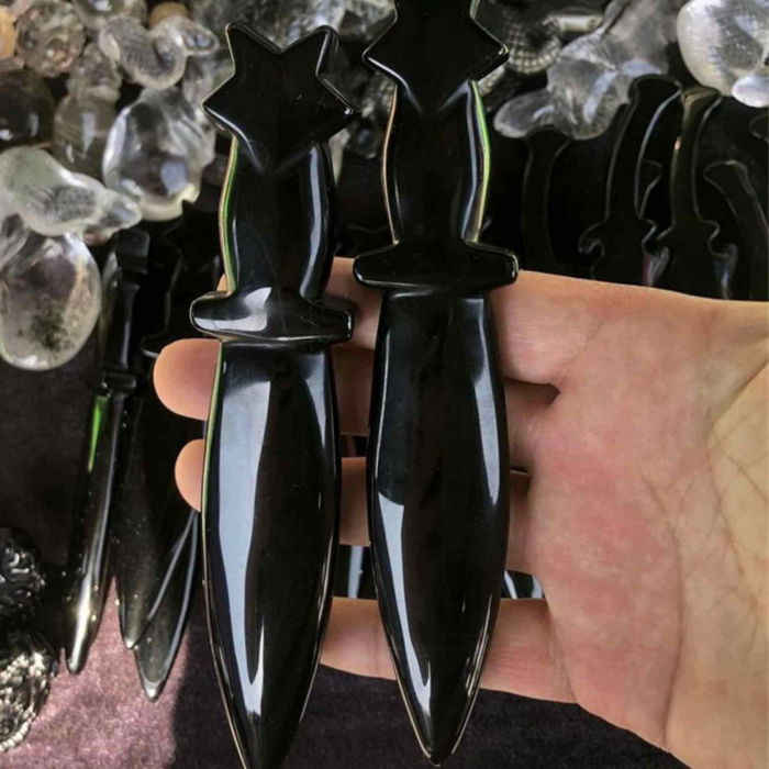 Figurina Pumnal din Obsidian Natural - Decor Elegant, Vindecare Reiki [5]