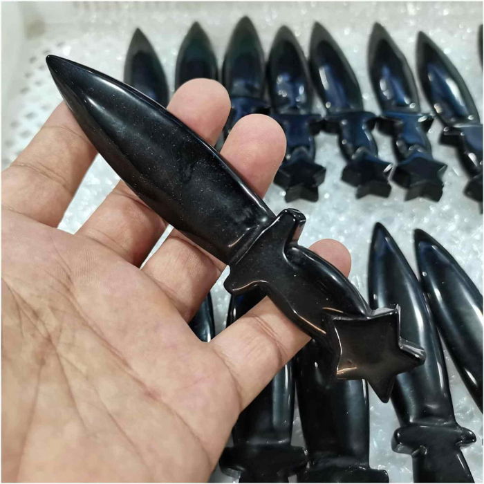 Figurina Pumnal din Obsidian Natural - Decor Elegant, Vindecare Reiki [7]