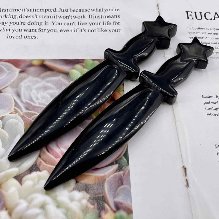 Figurina Pumnal din Obsidian Natural - Decor Elegant, Vindecare Reiki [3]