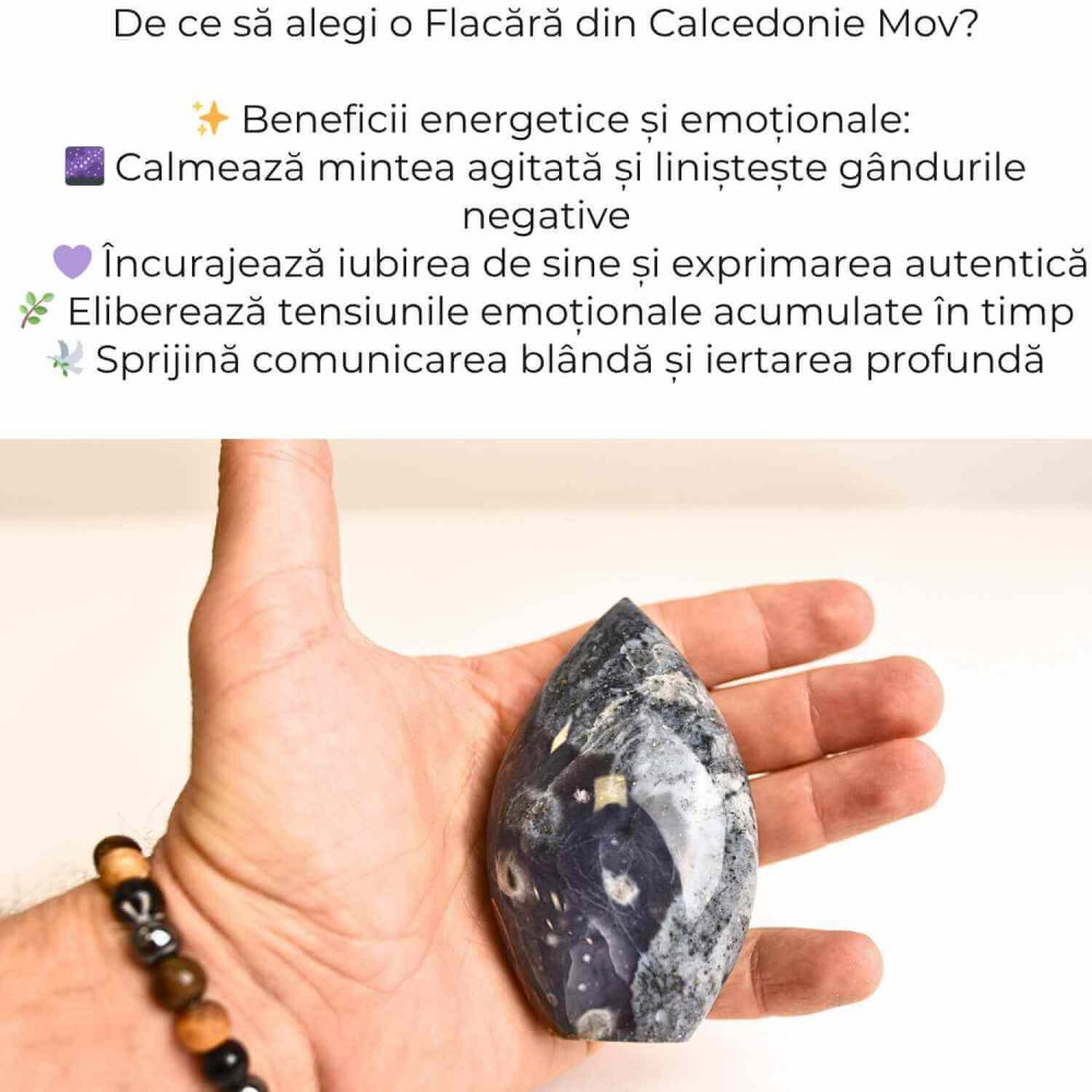 Flacara Calcedonie Mov pentru comunicare si echilibru 8-9 cm [2]