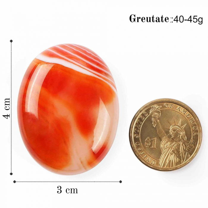 Piatra terapeutica 4 cm "Worry Stone" Carneol rosu - Pietre semipretioase de buzunar sculptate manual oval [2]