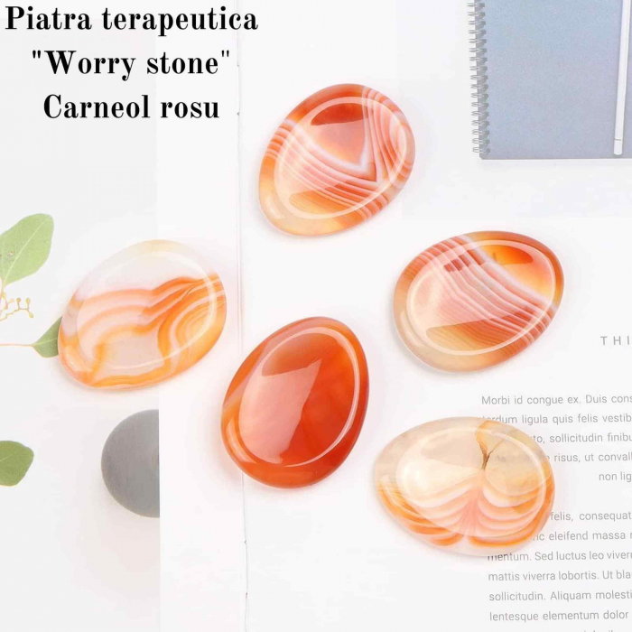 Piatra terapeutica 4 cm "Worry Stone" Carneol rosu - Pietre semipretioase de buzunar sculptate manual oval [3]