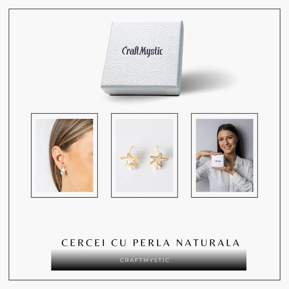 Eleganta si Stralucire – Cercei Stea din Cupru cu Perla Naturala [8]