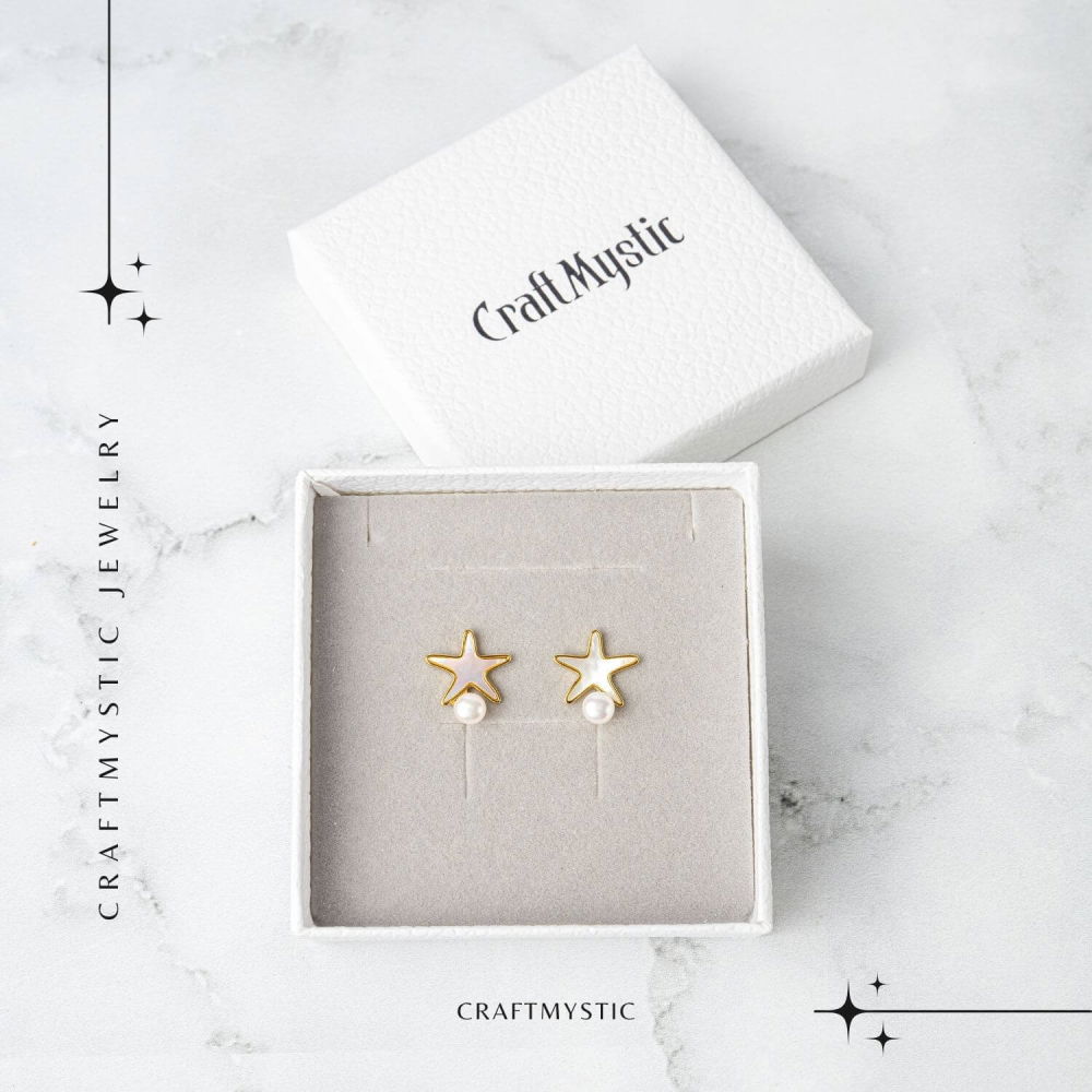 Eleganta si Stralucire – Cercei Stea din Cupru cu Perla Naturala [7]