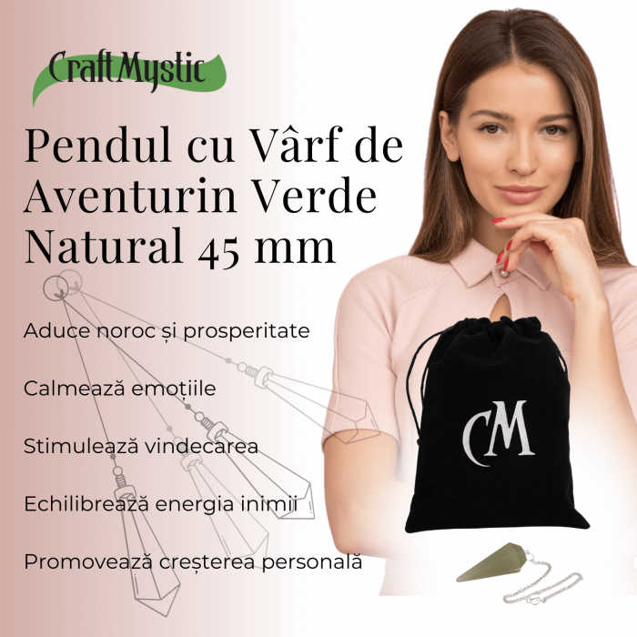 Pendul de Radiestezie cu Varf de Aventurin Verde Natural 45 mm [5]