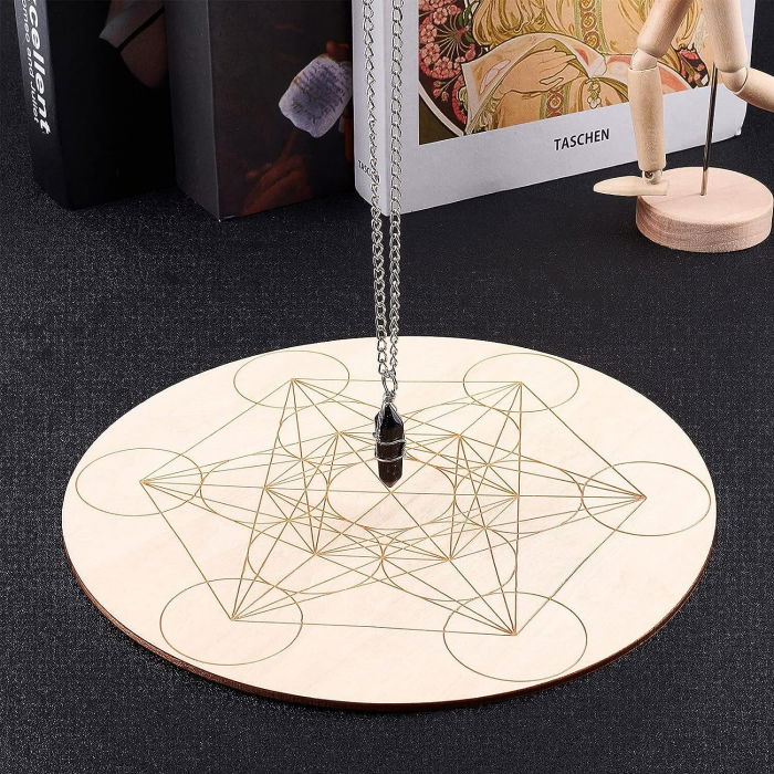 Grila din Lemn pentru Cristale cu Modelul Cubului lui Metatron, Diametru 25 cm [6]