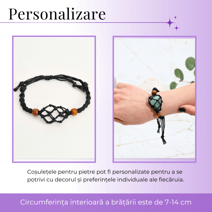 Bratara Reglabila din Sfoara Cerata Neagra cu Cosulet pentru Pietre si Cristale Semipretioase [2]