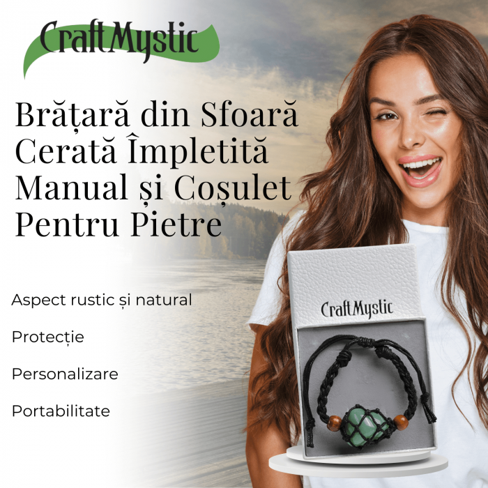 Bratara Reglabila din Sfoara Cerata Neagra cu Cosulet pentru Pietre si Cristale Semipretioase [6]