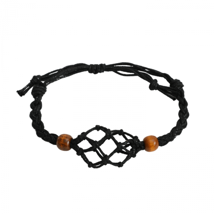 Bratara Reglabila din Sfoara Cerata Neagra cu Cosulet pentru Pietre si Cristale Semipretioase [1]