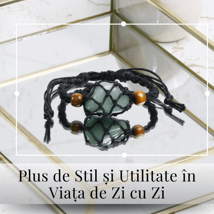 Bratara Reglabila din Sfoara Cerata Neagra cu Cosulet pentru Pietre si Cristale Semipretioase [5]