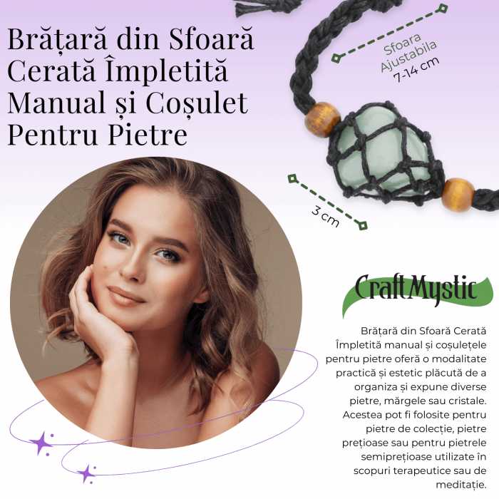 Bratara Reglabila din Sfoara Cerata Neagra cu Cosulet pentru Pietre si Cristale Semipretioase [4]