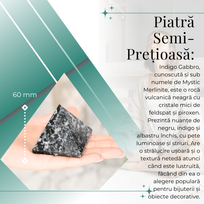 Piramida Sculptata Manual 60mm din Piatra Merlinit Mistic sau Indigo Gabbro Natural [2]