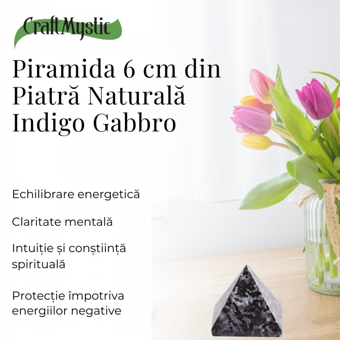 Piramida Sculptata Manual 60mm din Piatra Merlinit Mistic sau Indigo Gabbro Natural [6]