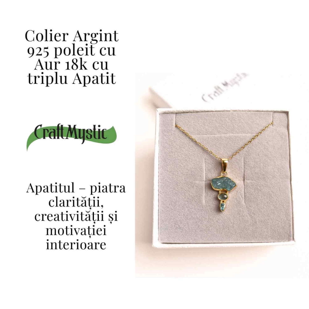 Claritate Mentala si Comunicare Autentica – Colier inox si pandantiv argint 925 placat cu aur de18k si Triplu Apatit [3]