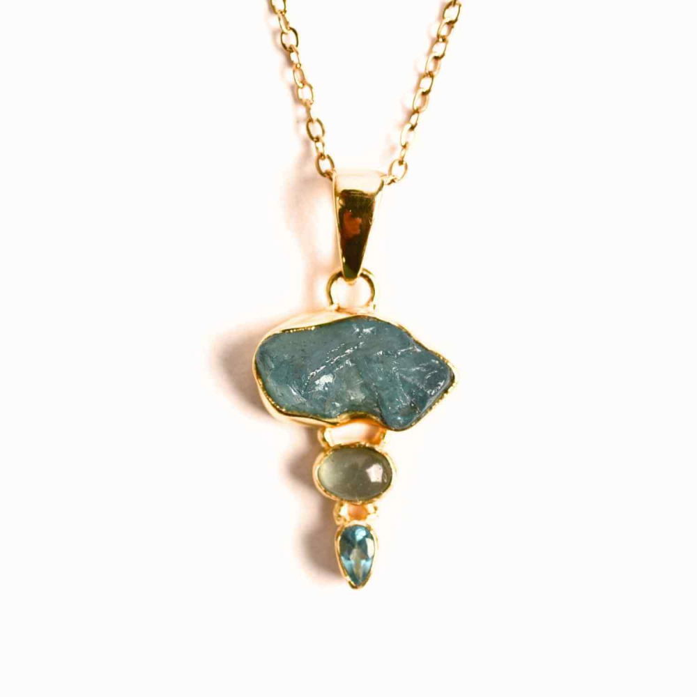 Claritate Mentala si Comunicare Autentica – Colier inox si pandantiv argint 925 placat cu aur de18k si Triplu Apatit [1]