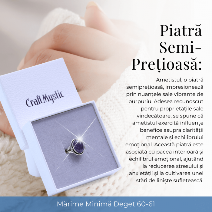 Inel Ajustabil Argintiu cu Ametist Natural, pentru echilibru si claritate [7]