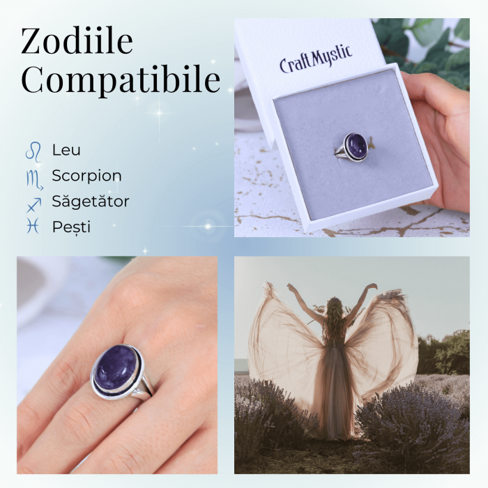 Inel Ajustabil Argintiu cu Ametist Natural, pentru echilibru si claritate [5]