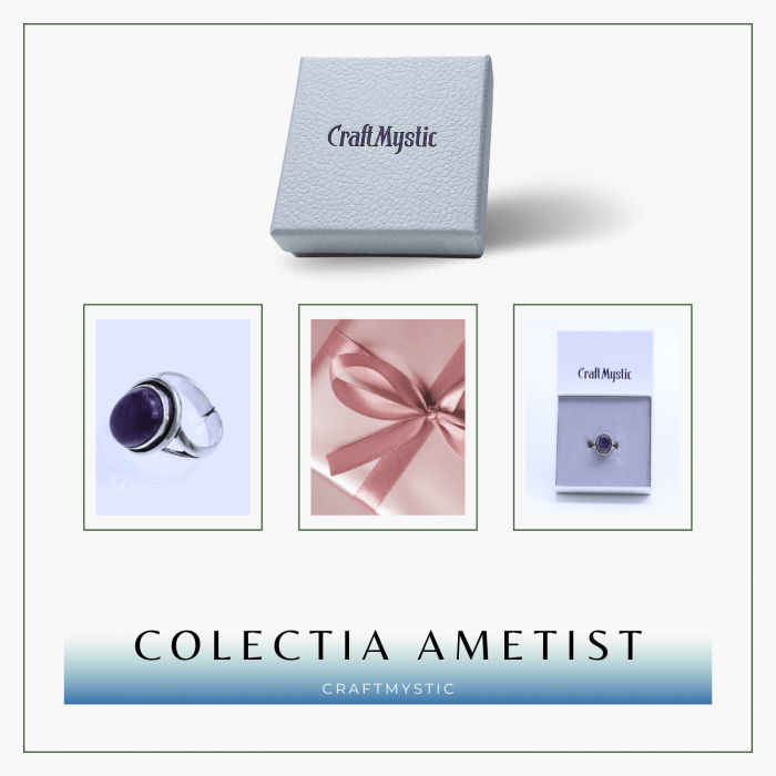 Inel Ajustabil Argintiu cu Ametist Natural, pentru echilibru si claritate [9]