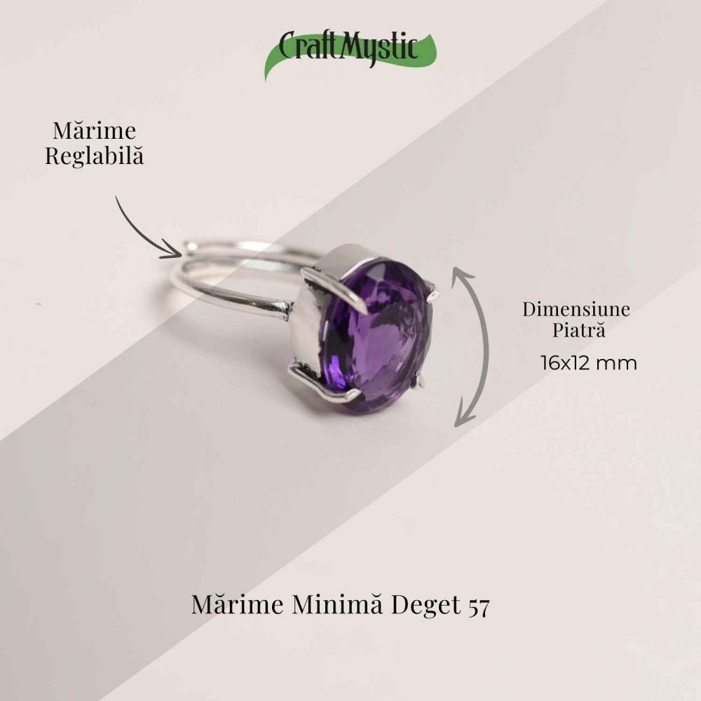 Inel Reglabil Argintiu cu Ametist Fatetat - Energie si Echilibru [3]