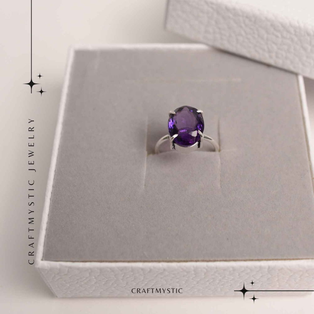 Inel Reglabil Argintiu cu Ametist Fatetat - Energie si Echilibru [6]