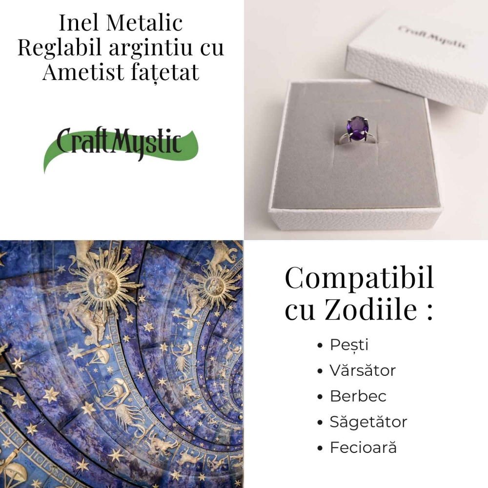 Inel Reglabil Argintiu cu Ametist Fatetat - Energie si Echilibru [4]