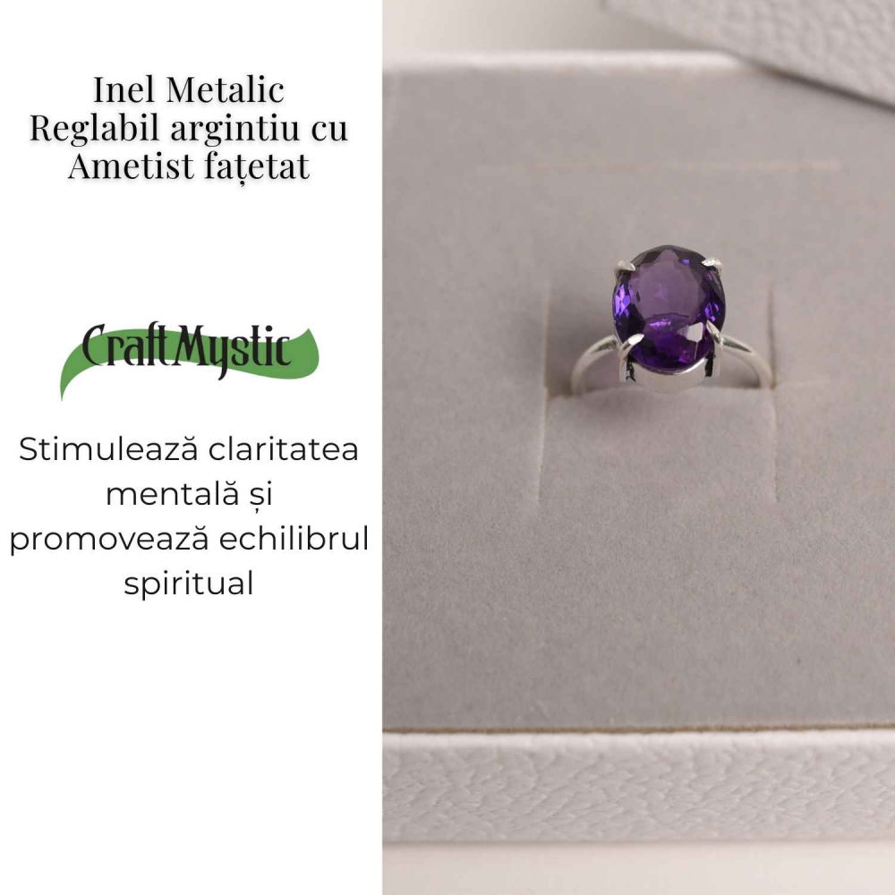 Inel Reglabil Argintiu cu Ametist Fatetat - Energie si Echilibru [5]