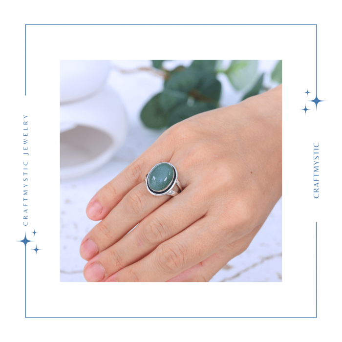 Inel Ajustabil Argintiu cu Aventurin Verde natural oval, pentru noroc si echilibru [2]
