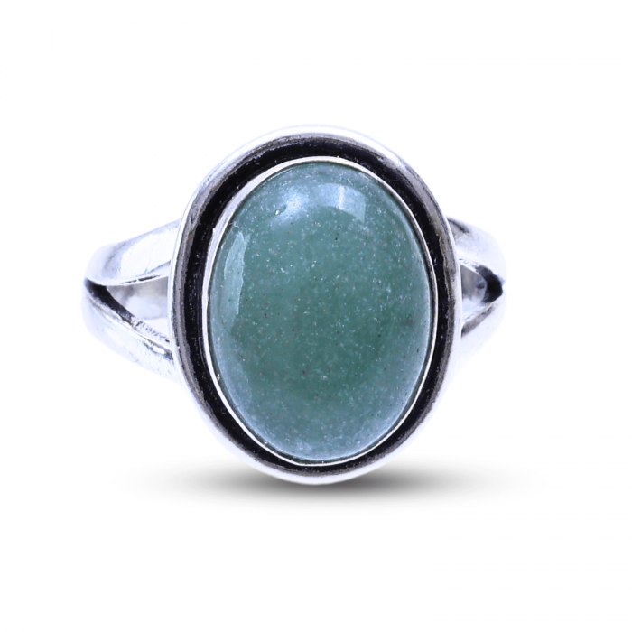 Inel Ajustabil Argintiu cu Aventurin Verde natural oval, pentru noroc si echilibru [1]