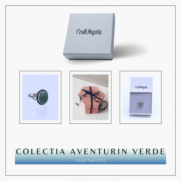 Inel Ajustabil Argintiu cu Aventurin Verde natural oval, pentru noroc si echilibru [9]